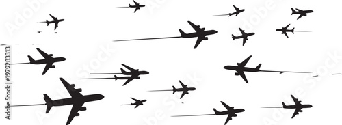 Silhouette of multiple airplanes flying in formation together