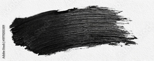 Bold black brushstroke with visible texture against a textured white background