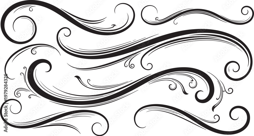 Fototapeta premium Elegant black and white swirling abstract decorative design elements