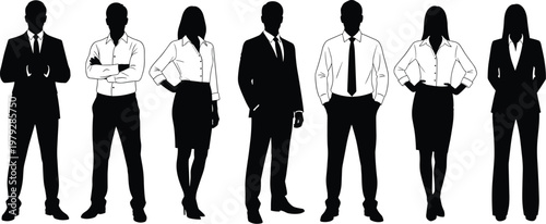 Professional business people silhouettes set of corporate group in formal office suits isolated on white background for teamwork and leadership concept design