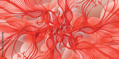 Bild auf Leinwand Intricate Red Organic Network Structure with Tendrils and Bloom-like Formations