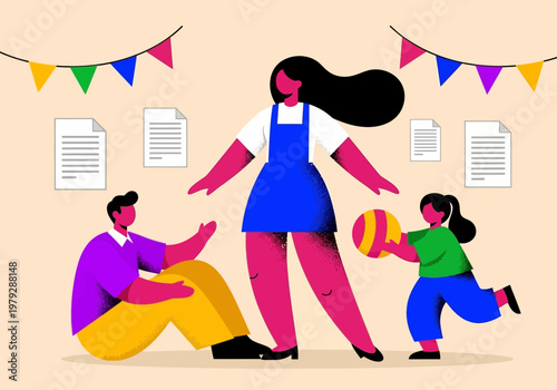Cuadro en lienzo Modern Vector Illustration of a Working Mother Balancing Career and Family Life