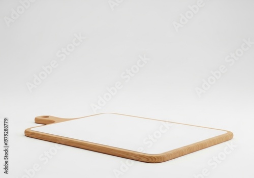 Isolated rectangular cutting board with white surface and textured cork edges, culinary preparation tool, cooking equipment, kitchen utensil