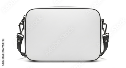 Isolated rectangular crossbody bag in plain white with black strap, ideal for fashion e-commerce product mockup