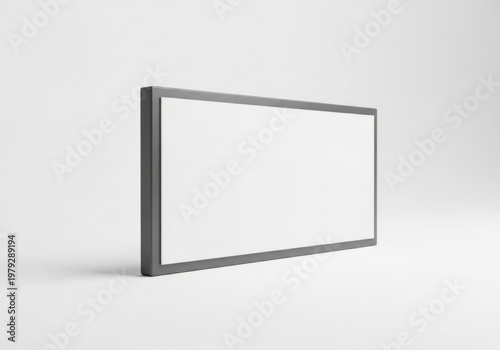 Isolated rectangular wall sign mockup with dark grey frame and empty white display surface for branding signage placeholder