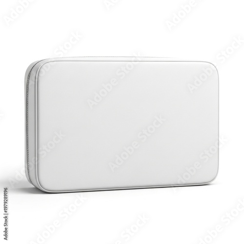 Isolated rectangular white amenity kit case for travel accessories, hygiene products, toiletries storage, travel organizer