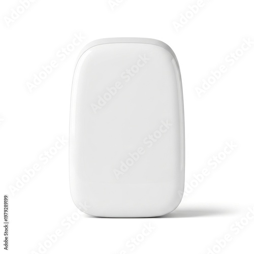 Isolated rectangular white car air freshener, plastic vehicle scent diffuser, automotive fragrance accessory, clean simple design