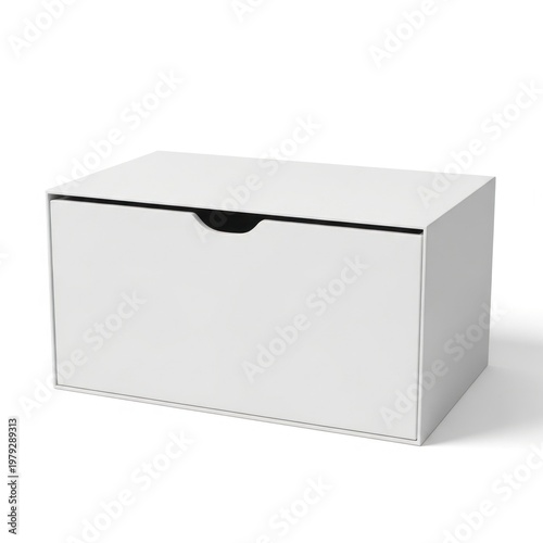 Isolated rectangular white cardboard drawer box with pullout handle, perfect for packaging mockup, product storage, shipping
