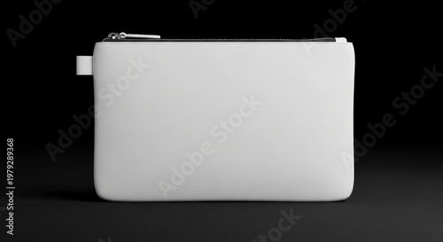 Isolated rectangular white fabric zipper pouch mockup with textured surface for branding, travel storage, cosmetic case