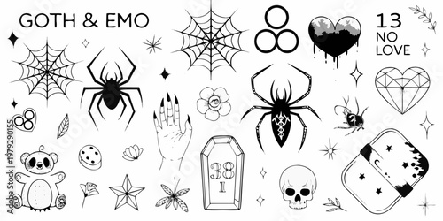 Foto A collection of goth and emo inspired temporary tattoo designs and illustrations