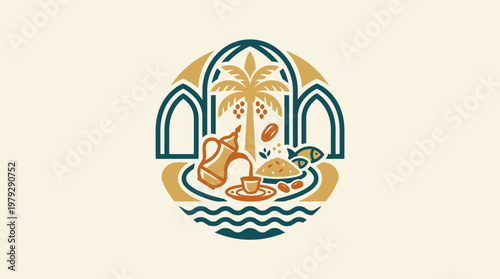 Elegant Arabic Coffee and Date Symbol