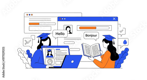 Students Using Language Learning App.