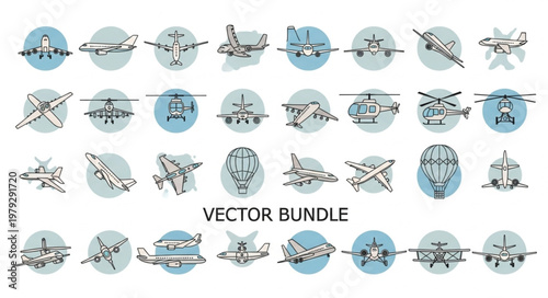 Collection of Airplane Icons and Symbols Vector Bundle.