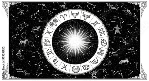 Zodiac Wheel Astrology Symbol.