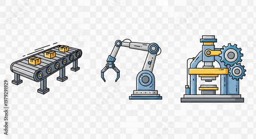 Industrial automation equipment set conveyor robot arm and machine.
