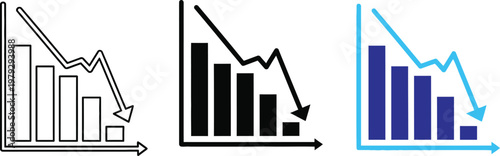 Financial downturn three line art graph illustrations showing declining trends