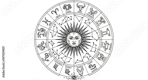 Zodiac Wheel Astrology Circle Symbol.