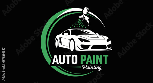 Auto Paint Painting Logo with Car and Paint Spray Gun.