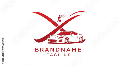 Sleek sports car logo with dynamic red swooshes and brand name tagline.