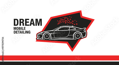 Sleek sports car outline in a dynamic red and black graphic design.