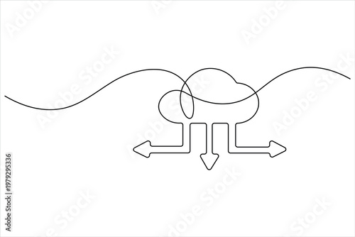 Cloud upload continuous one line drawing minimalist icon for data storage
