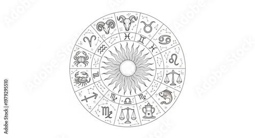Zodiac Wheel Astrology Circle Chart.