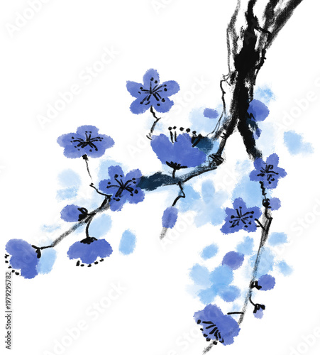 Blue flower Chinese painting style