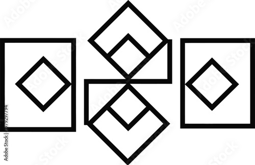 Geometric pattern with nested squares and diamonds in black and white