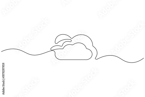 Sun cloud continuous one line drawing minimalist landscape icon design
