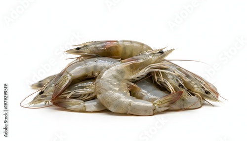 pile of fresh raw shrimp isolated on white background. fresh ingredient for seafood