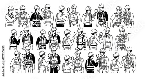 Group of firefighters in uniform, ready for action, safety first.