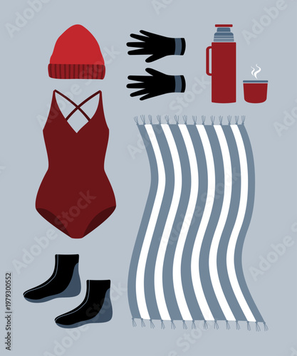 Ice swimming equipment set illustration.