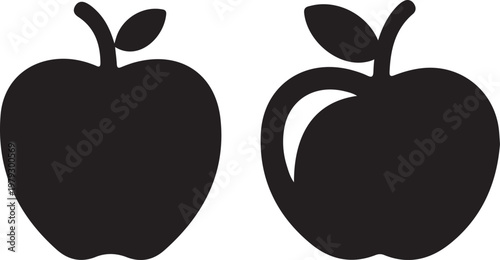Two black silhouette apples a minimalist fruit illustration for design and education