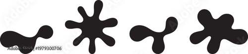 Abstract black inkblot shapes four unique organic forms on white background