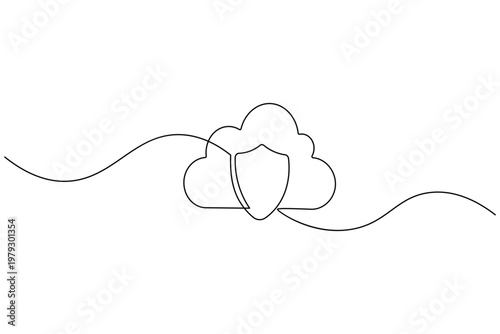 Cloud upload continuous one line drawing minimalist icon for data storage
