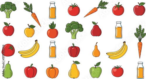 Colorful fruits and vegetables pattern a vibrant and healthy collection