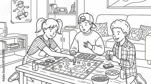 Friends enjoying a fun board game night together indoors, playing and laughing