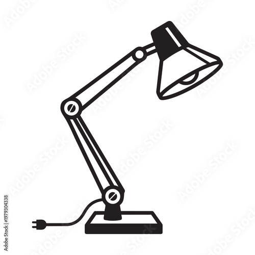 Desk lamp vector illustration, adjustable reading light for office and home workspace.
