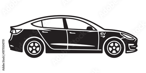 Electric vehicle sedan car side view outline icon for automotive design modern vector illustration.