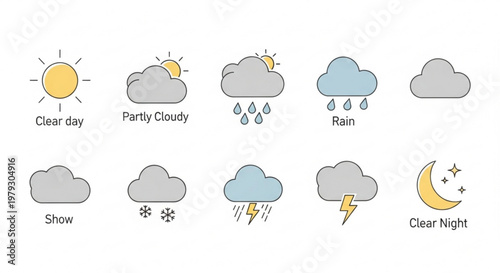 Weather Forecast Illustration Set Flat Style
