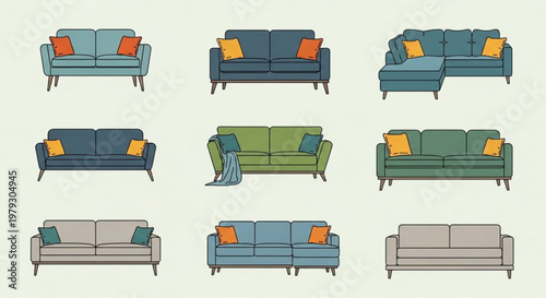 Modern Sofa Furniture Illustration Flat Design