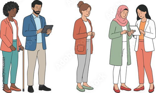 Diverse professional people set with office workers and person with disability