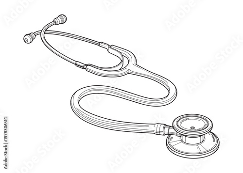 Stethoscope medical instrument for doctor and nurse examination vector illustration line art.