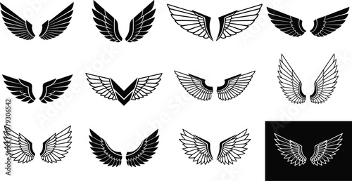 Vector Wing Icon Set with Various Designs for Freedom, Symbolism, and Decorative Graphic Elements