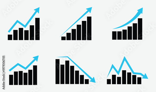 Konstfotografi Set of financial success and economic decline bar graph with market trend icons