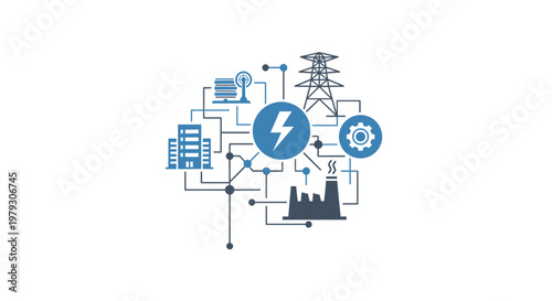 Energy network illustration power grid buildings and infrastructure concept