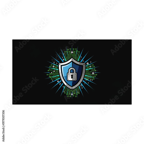 Advanced cybersecurity shield protecting networks, detecting threats, preventing breaches, ensuring data integrity
