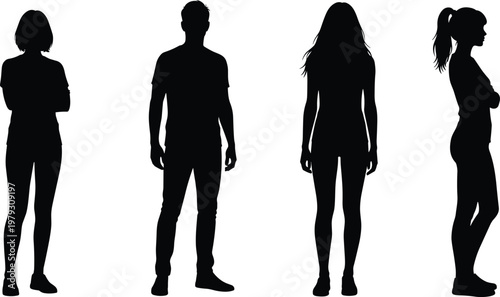 Modern people silhouettes set with men and women in standing poses