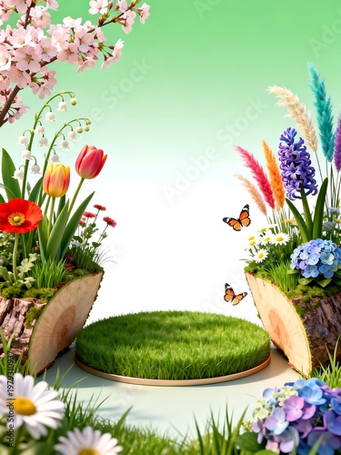 Vibrant Spring Scene with Flowers and Grass