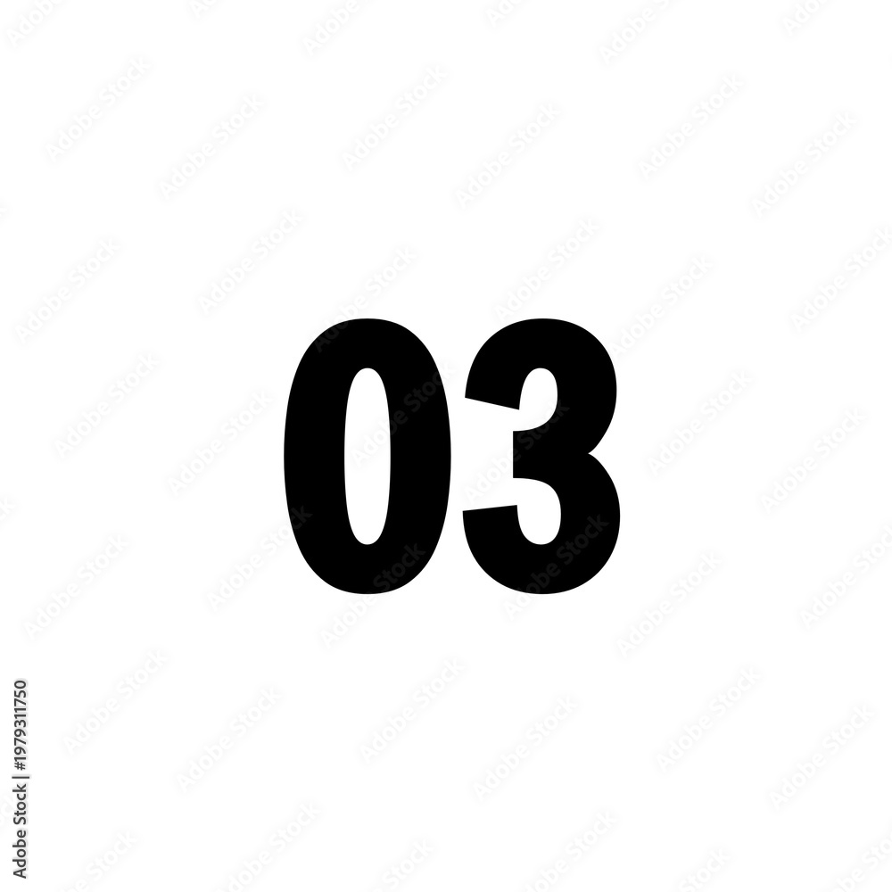 Fototapeta premium Bold black number 03 isolated on white background, sans-serif typography
